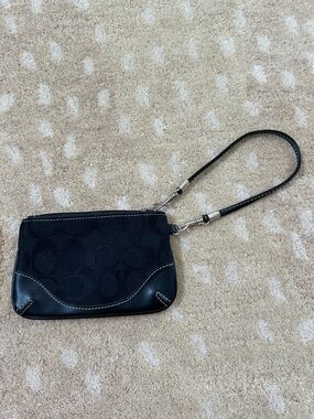 Vintage Coach Signature Wristlet Wallet Black Leather Trim 1990s
